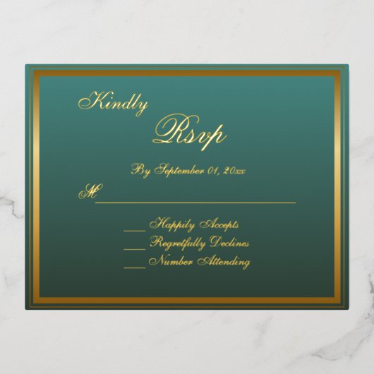 Elegante Classic Gold Script Wedding RSVP Kaart (Voorkant)