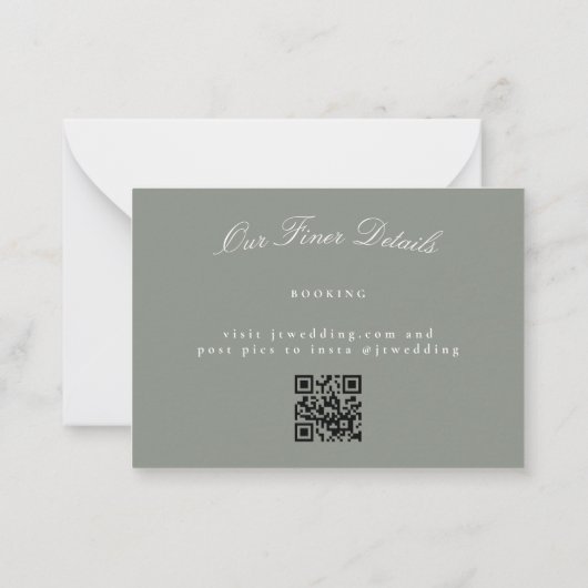 Elegante Classic Grijs Groen Trouwen QR CODE RSVP Notitiekaartje (Achterkant)
