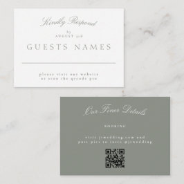 Elegante Classic Grijs Groen Trouwen QR CODE RSVP Notitiekaartje