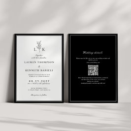 Elegante Classic Leaf Monogram QR Code Wedding Kaart
