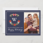 Elegante Classic Monogram Bloemen Happy Holiday Feestdagenkaart (Voorkant)