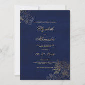 Elegante classic navy blauw goud folie bloemenbrui kaart (Voorkant)