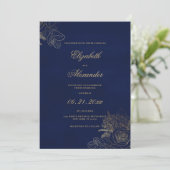 Elegante classic navy blauw goud folie bloemenbrui kaart (Staand voorkant)