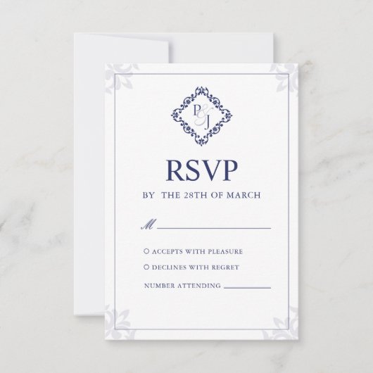 Elegante Classic Navy Blue Wedding RSVP Kaart (Voorkant)