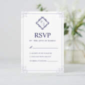 Elegante Classic Navy Blue Wedding RSVP Kaart (Staand voorkant)