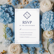 Elegante Classic Navy Blue Wedding RSVP Kaart
