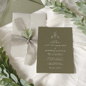 Elegante Classic Olive Green Leaf Monogram Wedding Kaart