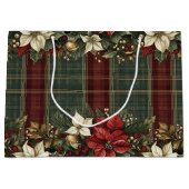Elegante Classic Plaid Red Poinsettias Holly & Gol Groot Cadeauzakje (Voorkant)