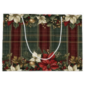 Elegante Classic Plaid Red Poinsettias Holly & Gol Groot Cadeauzakje (Achterkant)