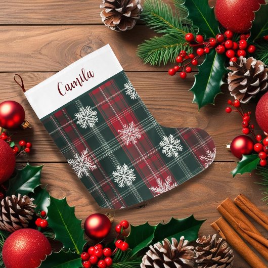 Elegante  Classic plaid Snowflakes Grote Kerstsok