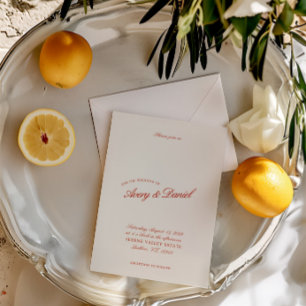 Elegante  Classic Rood & Ivoor bruiloft Kaart