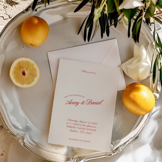 Elegante  Classic Rood & Ivoor bruiloft Kaart