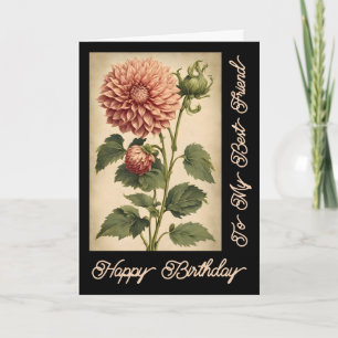 Elegante  Classic Roze Dahlia Zwart Verjaardag Kaart