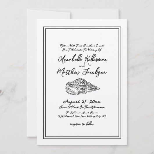 Elegante Classic Seashell Beach Wedding Kaart (Voorkant)