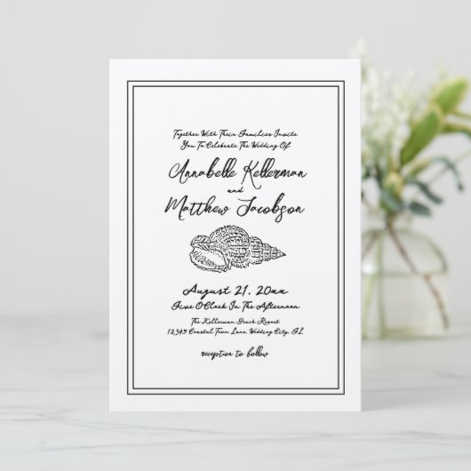 Elegante  Classic Seashell Beach Wedding Kaart (Staand voorkant)