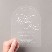 Elegante Classic White op Clear Calligraphy Weddin Acryl Uitnodigingen (Insitu (Draagbaar))
