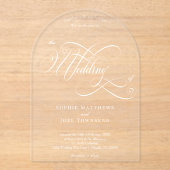 Elegante Classic White op Clear Calligraphy Weddin Acryl Uitnodigingen (Voorkant)