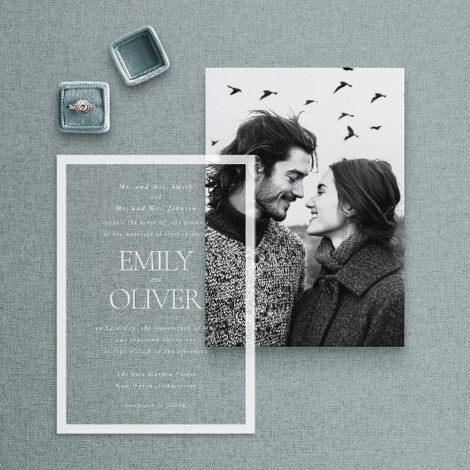 Elegante Classic Witte Lijst Witte Overlay Wedding Acryl Uitnodigingen