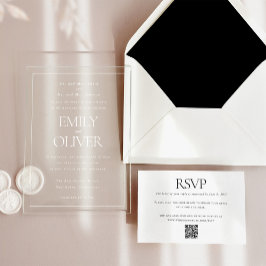 Elegante Classic Witte Lijst Witte Overlay Wedding Acryl Uitnodigingen