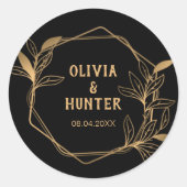 Elegante Classic Zwart en Goud Bloemen bruiloft Ronde Sticker (Voorkant)