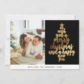 Elegante Classic Zwart Goud Familie Foto Kerstmis Feestdagenkaart (Voorkant)