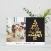 Elegante Classic Zwart Goud Familie Foto Kerstmis Feestdagenkaart (Staand voorkant)
