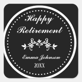 Elegante Classic Zwart & Wit Happy Retirement Vierkante Sticker