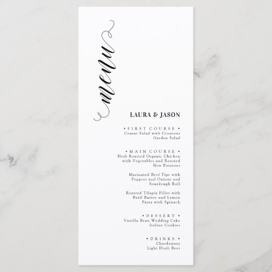 Elegante Classic Zwart-Wit Wedding Menu Kaarten (Voorkant)
