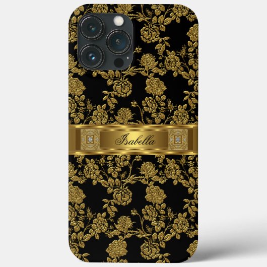 Elegante Classy Black Gold Damask Bloemen Case-Mate iPhone Case (Achterkant)