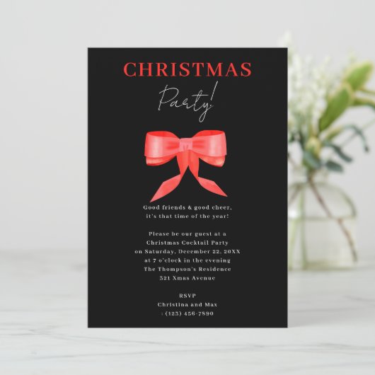 Elegante Classy Black Red Bow kerstfeest Kaart (Staand voorkant)