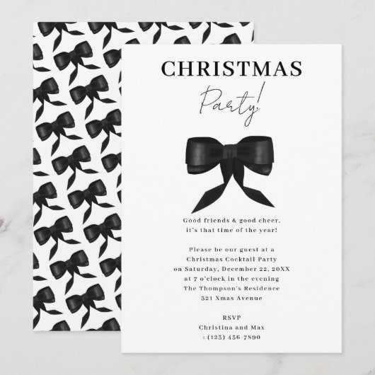 Elegante Classy Black White Bow kerstfeest Kaart (Voorkant / Achterkant)