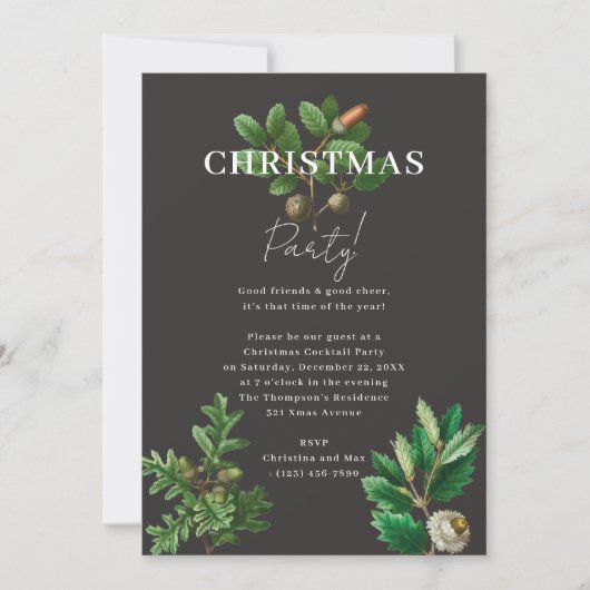 Elegante Classy Black Xmas Acorn kerstfeest Kaart (Voorkant)