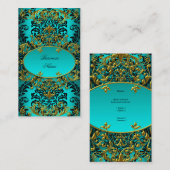 Elegante Classy Blauwgroen Blauw Goud Damask Flora Visitekaartje (Voorkant / Achterkant)