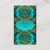 Elegante Classy Blauwgroen Blauw Goud Damask Flora Visitekaartje (Voorkant)