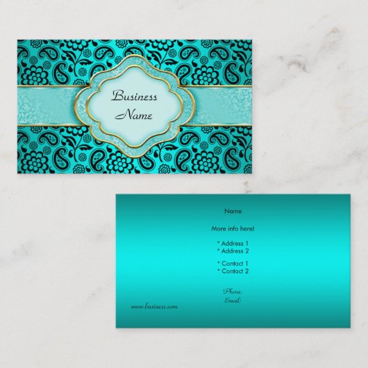 Elegante Classy Blauwgroen Blauwe Paisley Bloemen Visitekaartje (Voorkant / Achterkant)