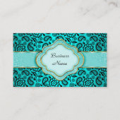 Elegante Classy Blauwgroen Blauwe Paisley Bloemen  Visitekaartje (Voorkant)