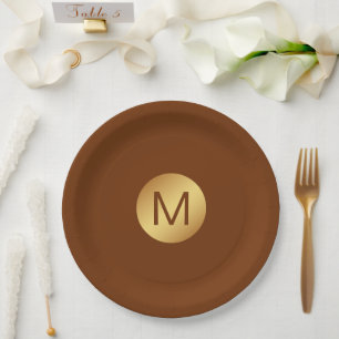 Elegante Classy Brown & Gold Initiaal Naam Papieren Bordje