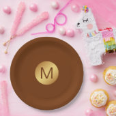 Elegante Classy Brown & Gold Initiaal Naam Papieren Bordje (Feest)