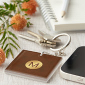Elegante Classy Brown & Gold Naam Initiaal Sleutelhanger (Voorkant Rechts)