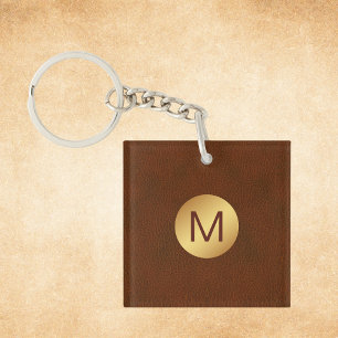 Elegante Classy Brown & Gold Naam Initiaal Sleutelhanger