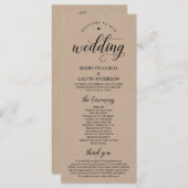 Elegante Classy Brown Rustic Kraft huwelijksceremo Programmakaart (Voorkant / Achterkant)
