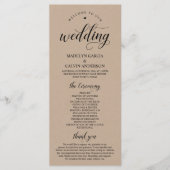 Elegante Classy Brown Rustic Kraft huwelijksceremo Programmakaart (Voorkant)