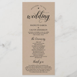 Elegante Classy Brown Rustic Kraft huwelijksceremo Programmakaart