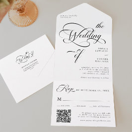 Elegante Classy Calligraphy Trouwen Zwart & Wit All In One Uitnodiging