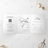 Elegante Classy Calligraphy Trouwen Zwart & Wit Drieluik Uitnodiging (Binnen)