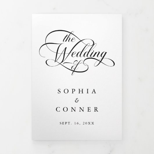 Elegante Classy Calligraphy Trouwen Zwart & Wit Drieluik Uitnodiging (Cover)