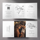 Elegante Classy Calligraphy Trouwen Zwart & Wit Drieluik Uitnodiging