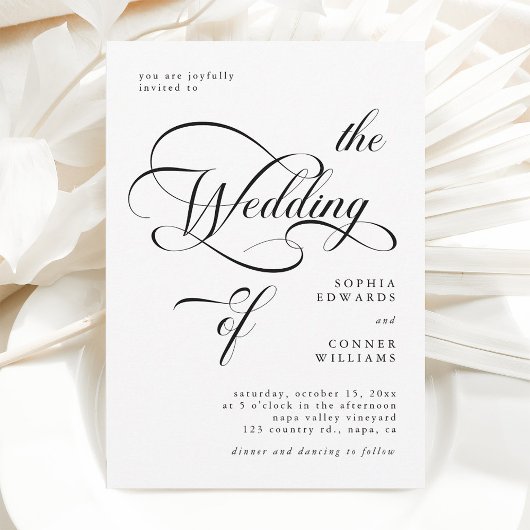 Elegante Classy Calligraphy Trouwen Zwart & Wit Kaart