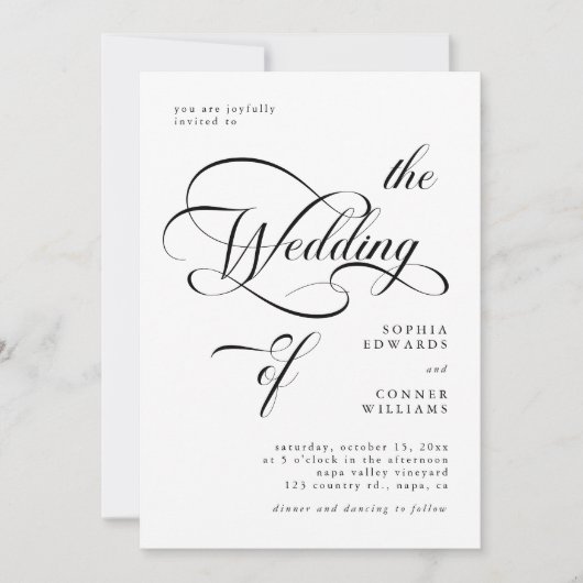 Elegante Classy Calligraphy Trouwen Zwart & Wit Kaart (Voorkant)