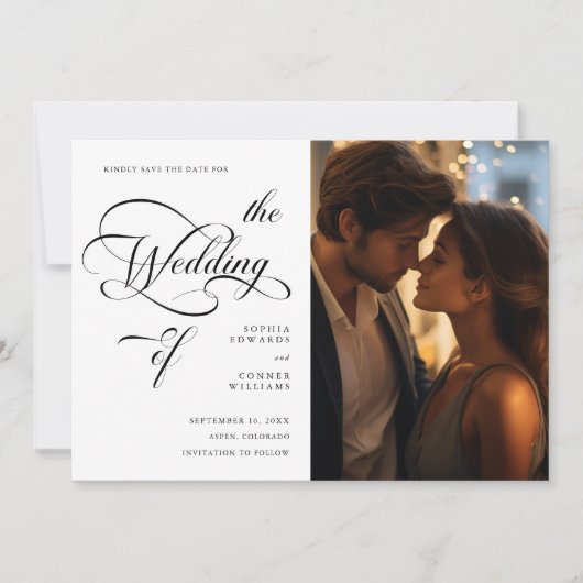 Elegante Classy Calligraphy Trouwen Zwart & Wit Save The Date (Voorkant)